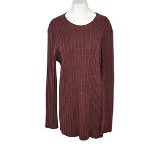 Open Edit Womens Ribbed Side Tie Long Sleeve Shirt, Brown, Stretch, Size XL, NWT